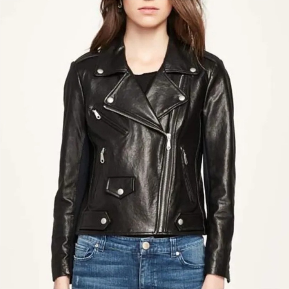 Rebecca Minkoff Wes Lambskin Moto Leather Jacket Black size XS